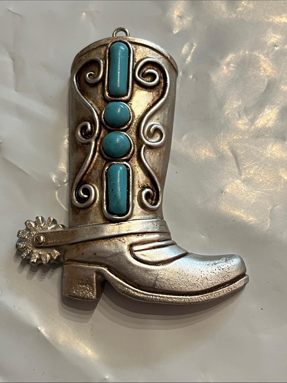 Silvertone large 3” Turquoise Cowboy Boot ornament Unbranded